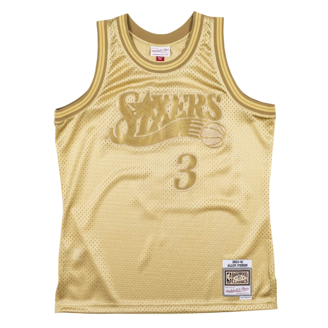 Camisa NBA Authentic Philadelphia 76ers Mitchell & Ness Hardwood Classics Allen Iverson Gold Edition 2000/01